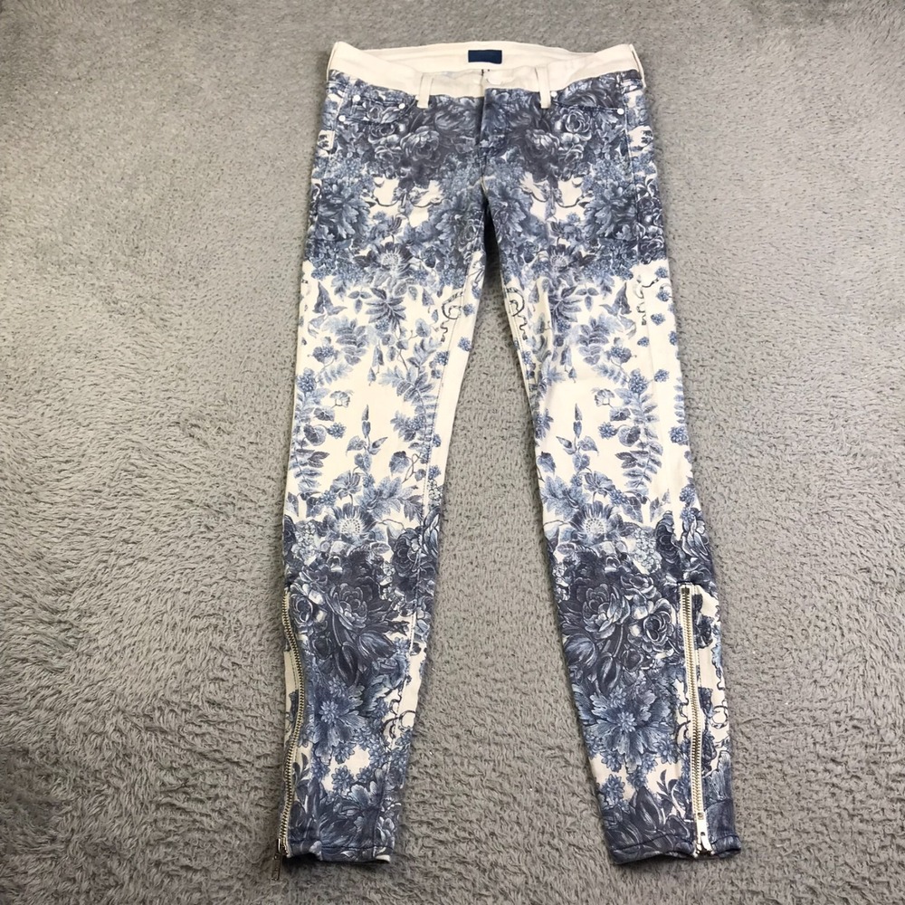 Mother Looker Ankle Zip Jeans‎ Womens 28 My Lady Hot At Hand Blue Floral Skinny